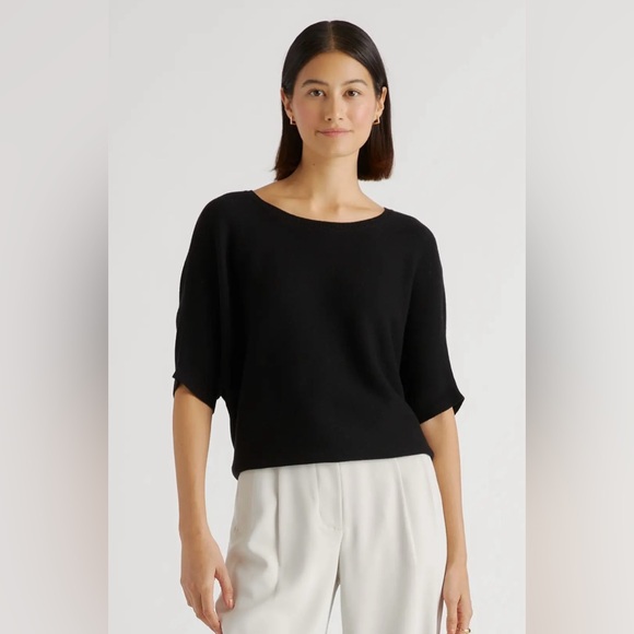QUINCE NWOT Cotton Cashmere Link Stitch Dolman Sweater Black Size Small Gorgeous - Picture 3 of 12
